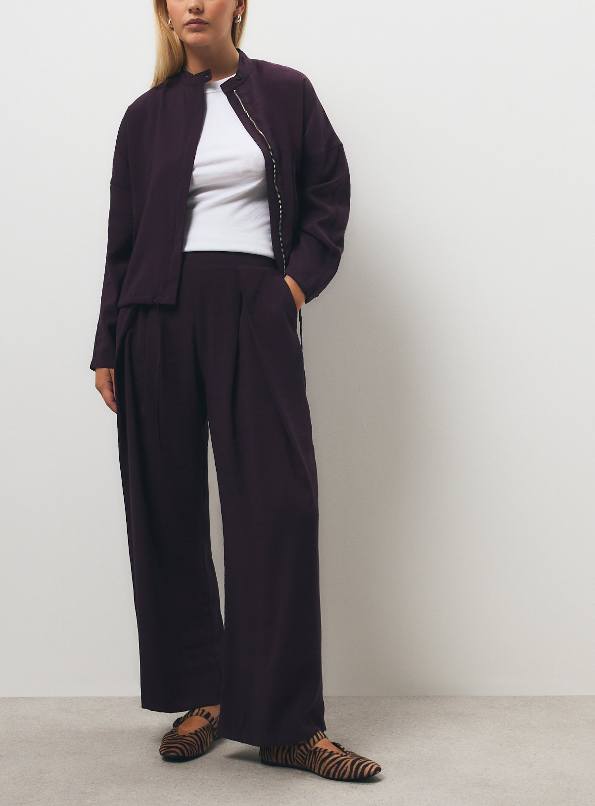 Dark Purple Wide Leg Pleated Trousers 20 - Image 1 thumbnail